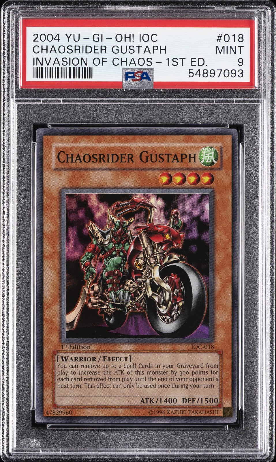 2004 YU-GI-OH! IOC-INVASION OF CHAOS 1ST ED #018 CHAOSRIDER GUSTAPH PSA 9