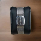 Vintage Timex  Rectangle Black Dial Analog Wristwatch Silver Mesh Metal Bracelet