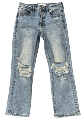 Dear John Jeans Womens High Rise Frankie Straight Light Wash Distressed Sz 25