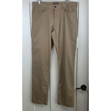 Lands End Mens 36x34 Traditional Fit Khaki Tan 5 Pocket Polyester Pants RN62830