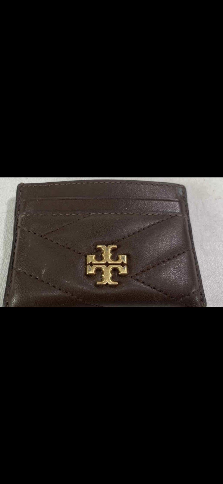 Tory Burch Women's Brown Leather Card Holder Wallet Gold Logo
