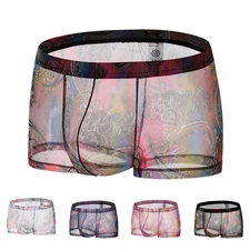 Mens Boxer Shorts Underwear Underpants Low-Waist Mesh Panties Briefs Soft
