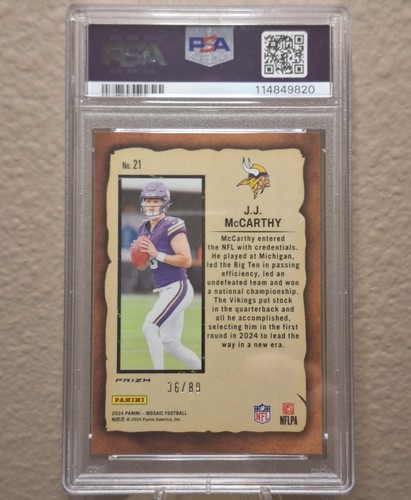 2024 Panini Mosaic #21 JJ McCarthy - Giallo Notorietà /89 PSA 10 🔥 POP 7 - Foto 2 di 2