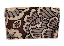 Vera Bradley Brown Leaves Flowers Pattern Credit Card/ID Holder