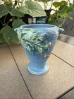 Roseville USA Bushberry Vintage Pottery Vase 284 Art Deco Blue Ceramic Vase