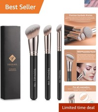 Flawless 3PCS Angled Kabuki Brush Set for Liquid, Cream  Powder Makeup