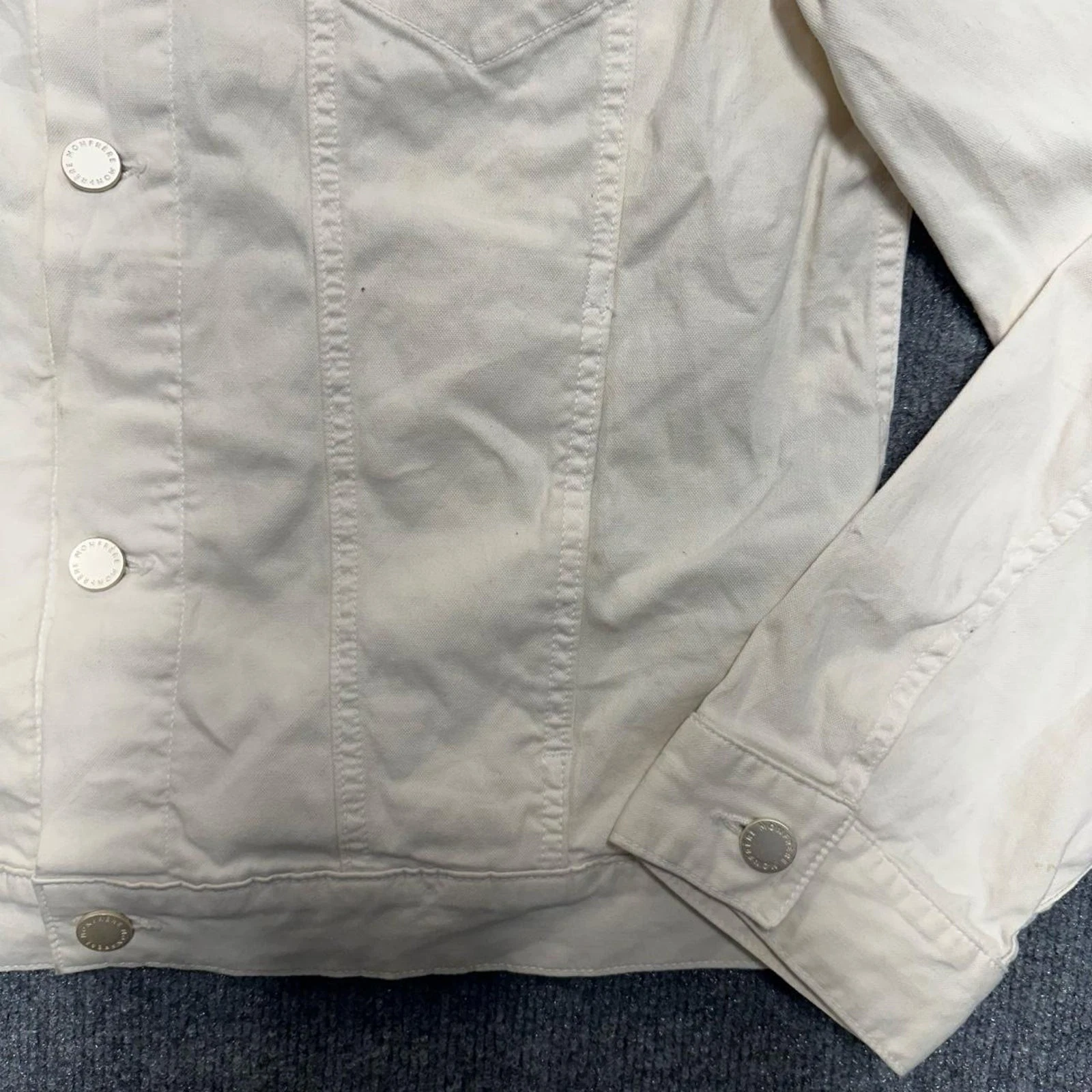 Monfrere Men’s Dean Jacket Vintage Blanc Linen Blend Twill Trucker Jacket - product detail image 4