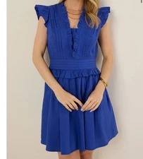 Avara Womens Mini Makayla Dress Blue Pleated Ruffle Cocktail Sz XS NEW