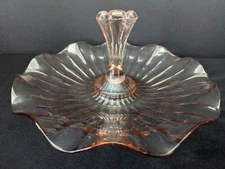 VTG Pink Depression Glass Candy Tidbit Trinket Dish Ribbed Scalloped Edge