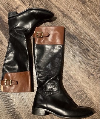 VERO CUOIO Saks Fifth Avenue Black/Brown Knee High Riding Boots US 7