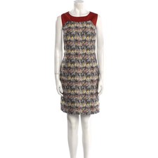 CAROLINA HERRERA Dress~S~M Chest34”ITALY Satin Tweed Speckles Grey Maroon Sheath