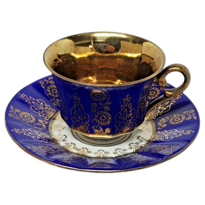 Winterling Bavaria Cobalt Blue & White Gold Filigree Cup & Saucer Set Germany
