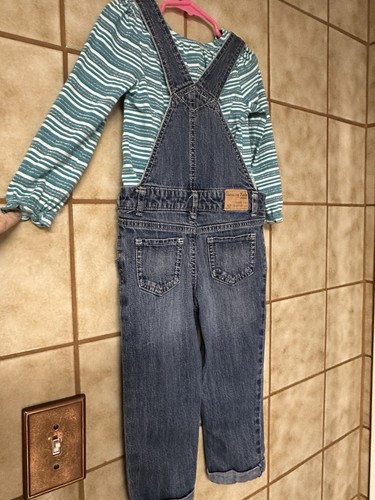 Osh Kosh B’gosh Girls Floral Embroidered Overalls & OKB Striped Shirt Set, 2/3T - Picture 6 of 14