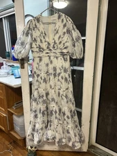 Zimmermann Luminosity Midi Dress Silk Blend Floral Pleated Size 4