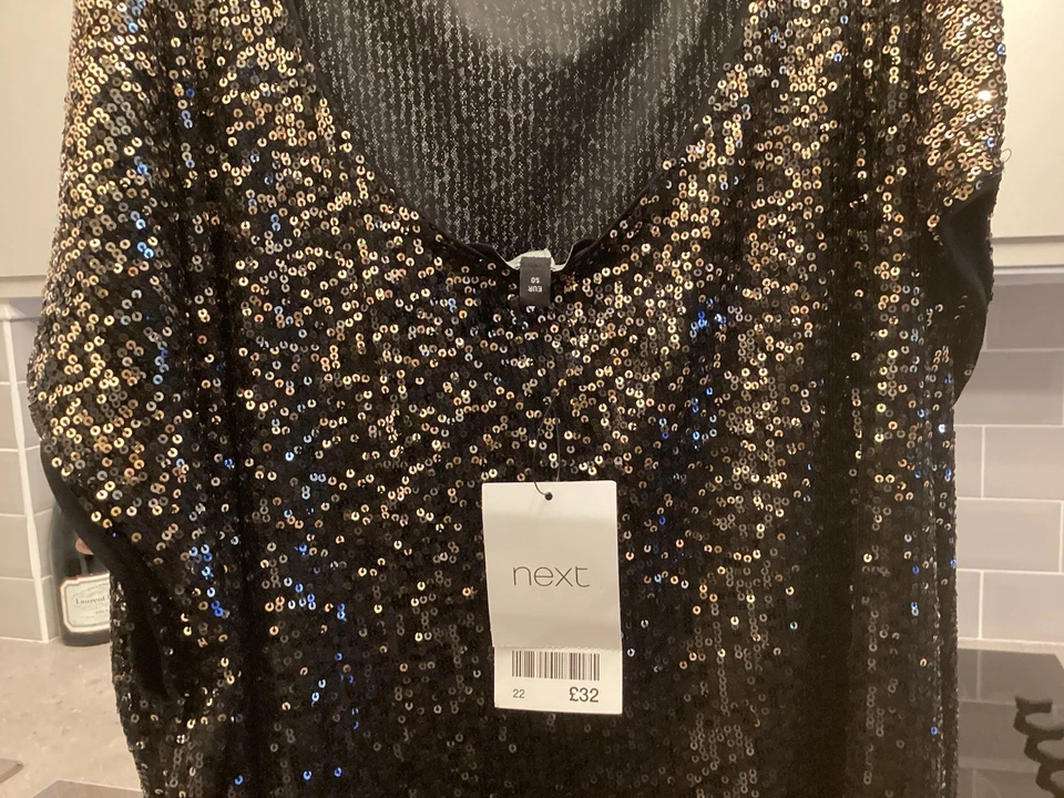 Black Sequin Dress Next Size 22 New with Tags Christmas Party - Image 4 of 4