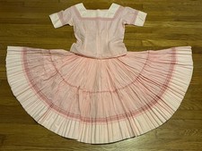 Very Petite Vintage 1950s Pink Gingham Cotton Patio Fiesta Blouse Skirt Set