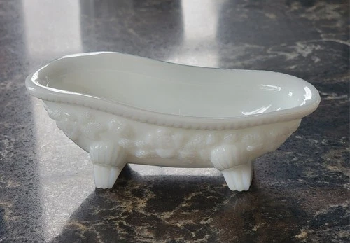 Vintage Avon 1970s Milk Glass Clawfoot Bathtub Soap Dish Trinket Ring Holder
