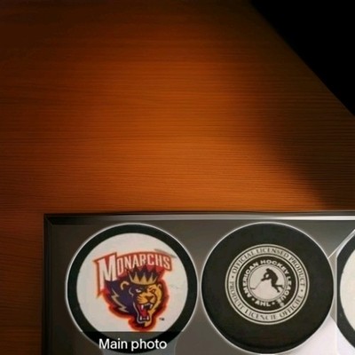 CAROLINA MONARCHS Lion King Logo     AHL PUCK MADE IN   VINTAGE VEGUM MFG.