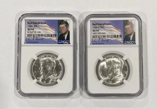 1964 P & D Kennedy Silver Half Dollar NGC MS64 First Year Issue Signature Label