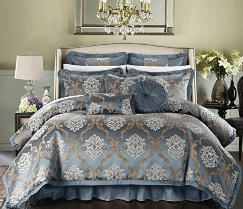 9 Piece Aubrey Decorator Upholstery Comforter Set and Pillows King Blue - Image 2 of 4