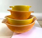 VTG PYREX Yellow Orange Sunflower Daisy Cinderella Mixing Bowl Set 441-444 DS66