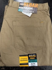 Men’s Ariat Rebar M7 36x34 Durastretch Slim Fit Straight Leg Work Pants Khaki