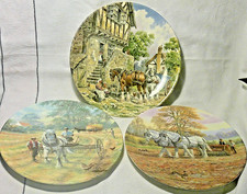 3 x Wedgwood Plates Farming Horses Morning Farmyard Begins Raking  Drill Furrow