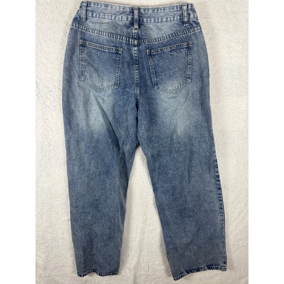 Shein Acid Wash 高腰短牛仔裤牛仔蓝色牛仔裤妈妈牛仔裤风格 — 第 4/4 张图片