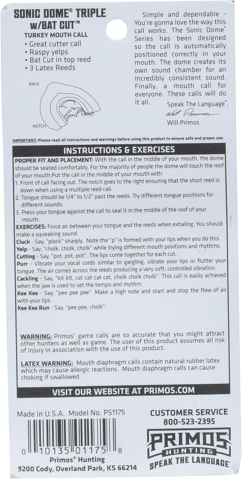 PS1175 Sonic Dome Triple Turkey Mouth Call with Bat Cut Design