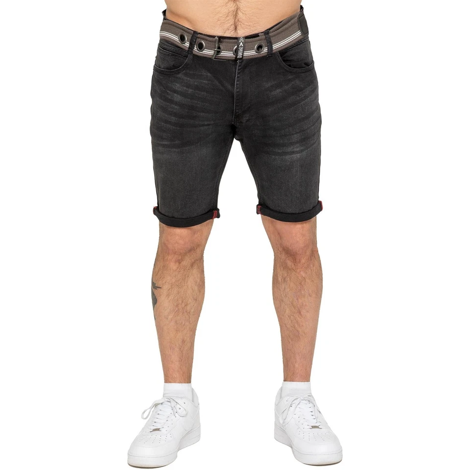 Enzo Pantalons Courts Pour Hommes Slim Fit Été Stretch Denim Avec Ceinture - Photo 2/4