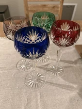 AJKA CAROLINE MULTICOLOR CRYSTAL CUT WINE GOBLETS SET OF 4