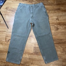 Carhartt B11 Dungaree Fit Pants Mens 38x32 Green Canvas Work Carpenter vtg