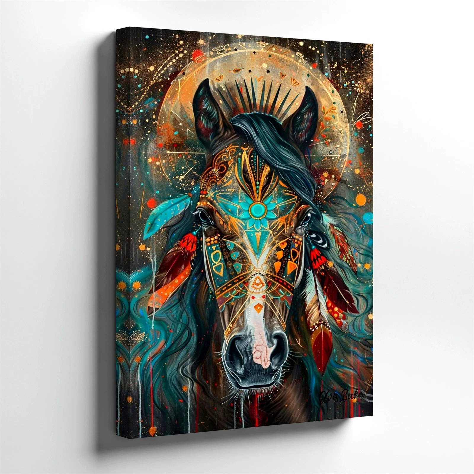 Wall Art Boho Tribal Horse Portrait Canvas Print Colorful Native Style Decor
Opens in a new window o