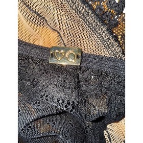 For Love & Lemons Skivvies Bodysuit Womens XS Black Lace Mesh Cutout LS gold
