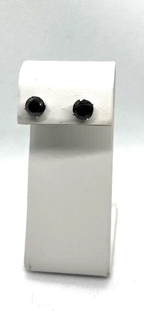 NATURAL FANCY BLACK  DIAMOND 14K WHITE GOLD EARRINGS - Image 4 of 4