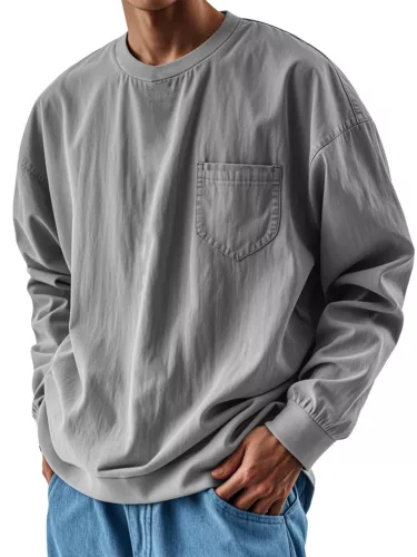 Herren Langarmshirt Klassisch Freizeit Locker Rundhals Pullover T-Shirt - - Bild 15 von 31
