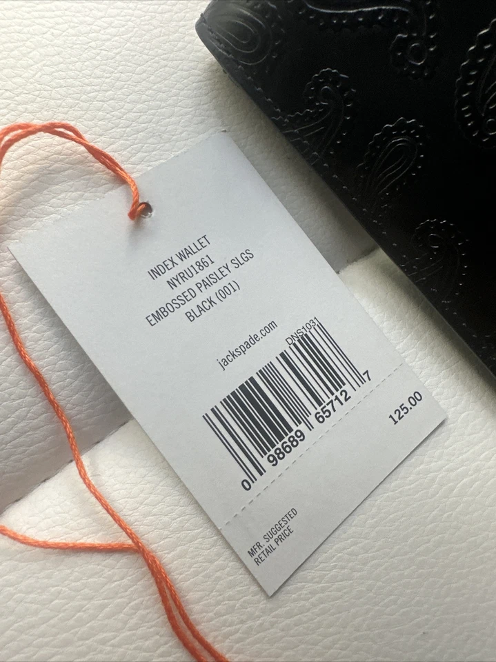 NWT JACK SPADE Embossed Paisley Index Wallet Black Leather Wallet RARE - Image 2 of 4