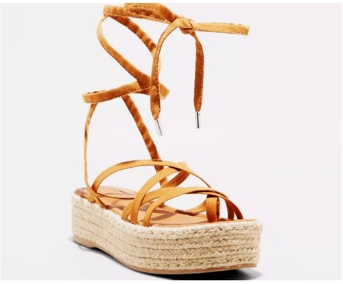 NEW Women's Tan Donny Wedge Platform Heel Laced Sandals Universal Thread 6.5 - Picture 2 of 3