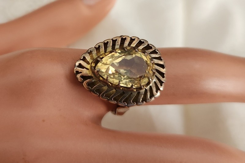 DECO 14KT RING CITRINE PEAR SHAPE STONE S-7
