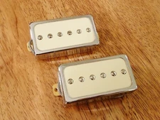 HUMBUCKER SIZED P90 GUITAR PICKUP SET ALNICO 2 AGED WHITE ENCASED IN CHROME