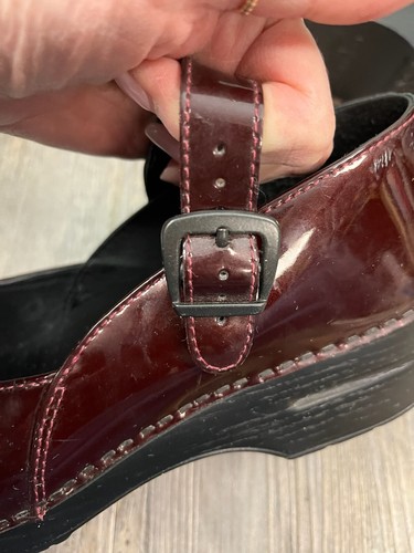 Dansko Shoes Womens 41 Mary Jane Clogs Chunky Heels Burgundy Red Patent Leather - Picture 11 of 14