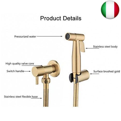 Spruzzatore Per Bidet - Doccetta WC In Acciaio Inox, Oro, Facile Da Installare, Pulizia Intima