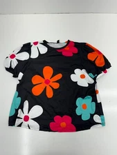 Shein Curve Black Floral Graphic Print Short Sleeve Shirt Womens Size 3Xl