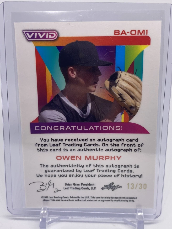 2022 Leaf Vivid Owen Murphy Blue Autograph 13/30 (529) - Image 4 of 4