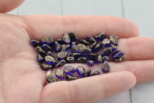 Preciosa Czech Glass Pip Beads Deep Cobalt BRONZE TERACOTA - 50pcs - Picture 4 of 10