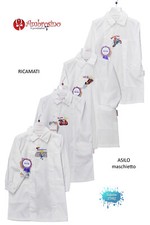 White embroidered child apron for kindergarten kindergarten AMBROSINO SAVIM