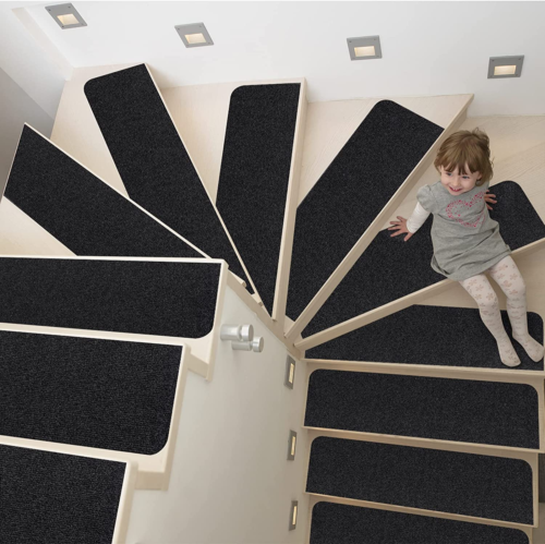 15 pièces 8 x 30 pouces tapis de marche antidérapante, marches d'escalier auto-adhésives (noir) - Photo 1/10