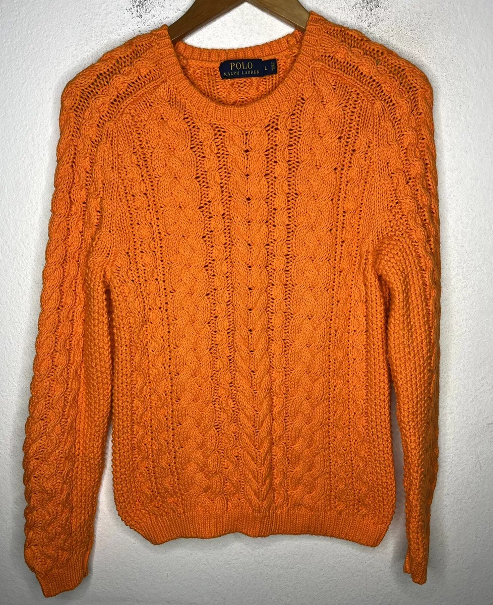 POLO RALPH LAUREN CABLE-KNIT COTTON SWEATER, Orange Men's Sweater