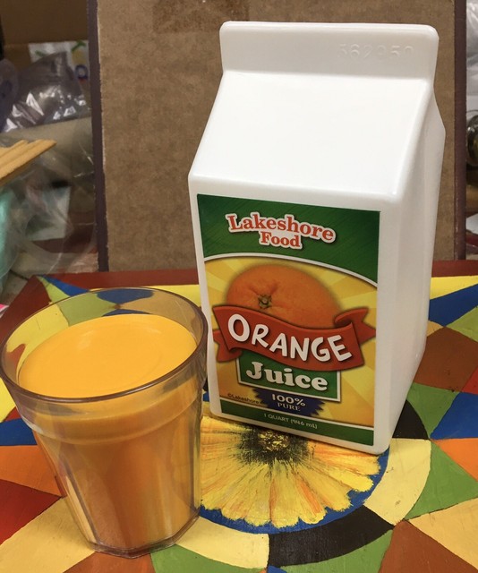 Fake Play Food ORANGE JUICE Box Pretend Breakfast Drink Fun For Tikes