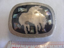 Cowboy Cowgirl Childs Western Belt Buckle Indian Rider Mother of Pearl 